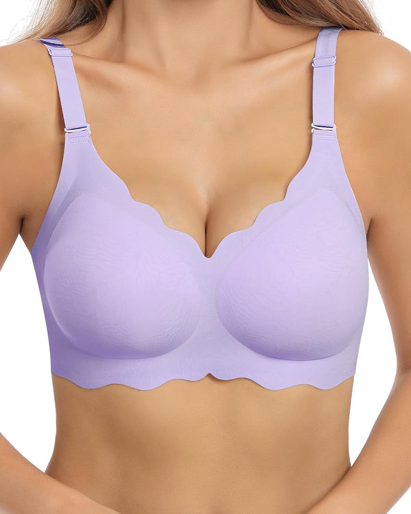 Wavy Seamless V Neck Lace Floral Bra