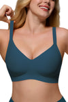 Womens Soft Comfortable No Underwire Bras V Neck Seamless Push Up Bralettes Full Coverage Tshirt Brassiere