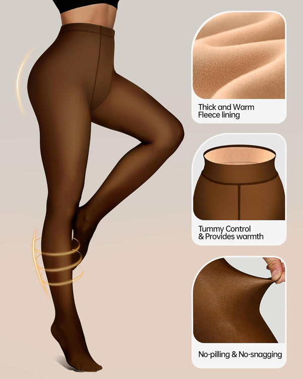 Women Fleece Lined Leggings Sheer Fake Translucent Pantyhose Thermal High Waisted Footed Opaque Tights