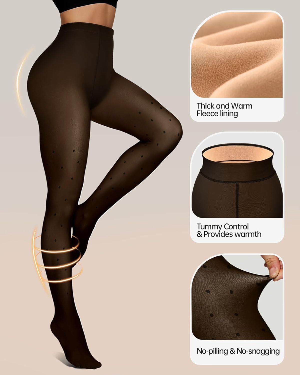 Women Fleece Lined Leggings Sheer Fake Translucent Pantyhose Thermal High Waisted Footed Opaque Tights