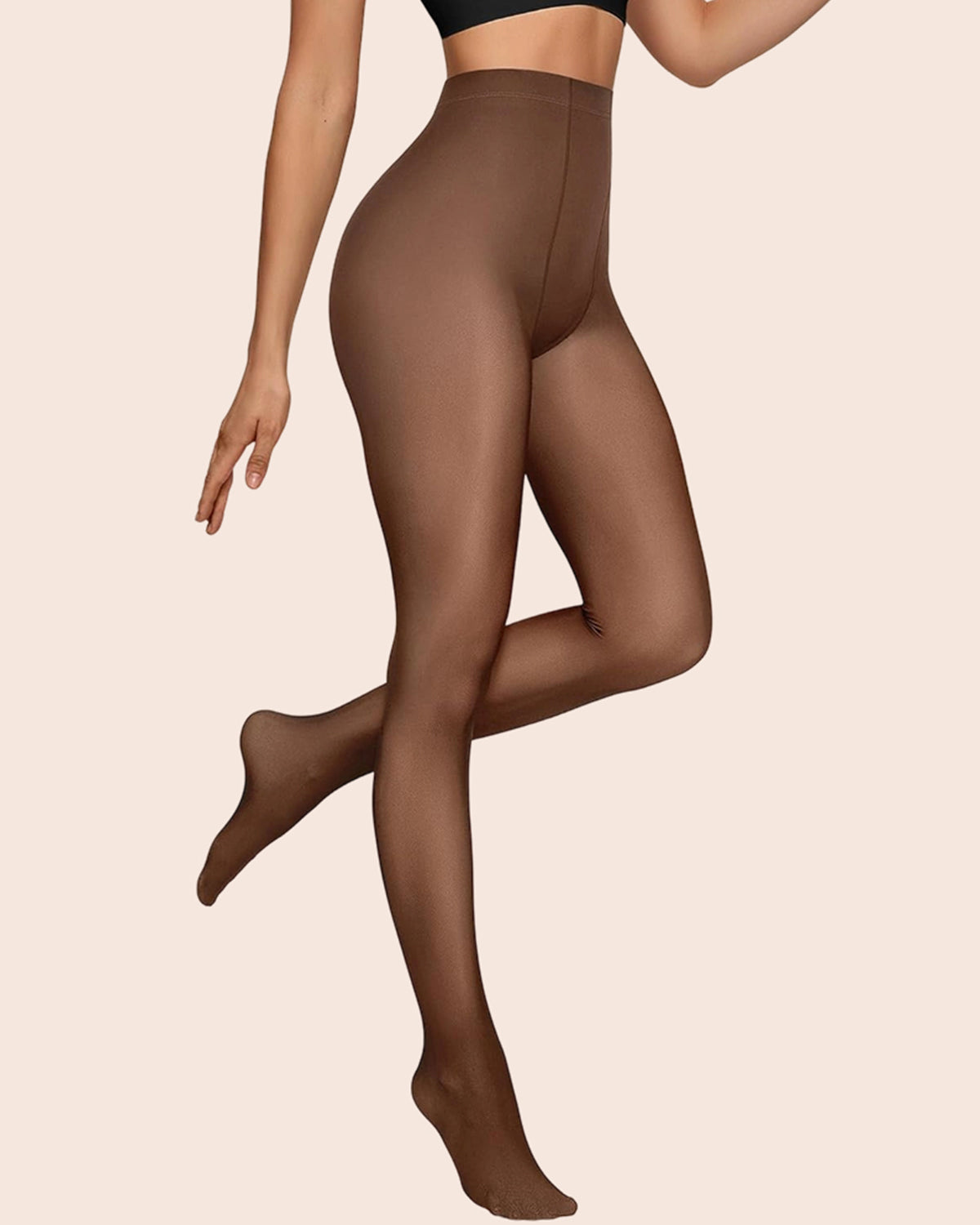 Women Fleece Lined Leggings Sheer Fake Translucent Pantyhose Thermal High Waisted Footed Opaque Tights