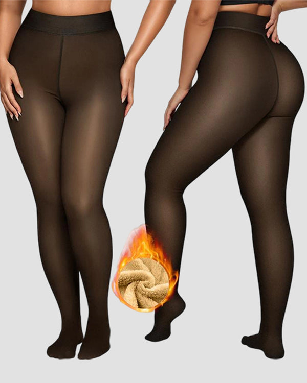 Women Fleece Lined Leggings Sheer Fake Translucent Pantyhose Thermal High Waisted Footed Opaque Tights
