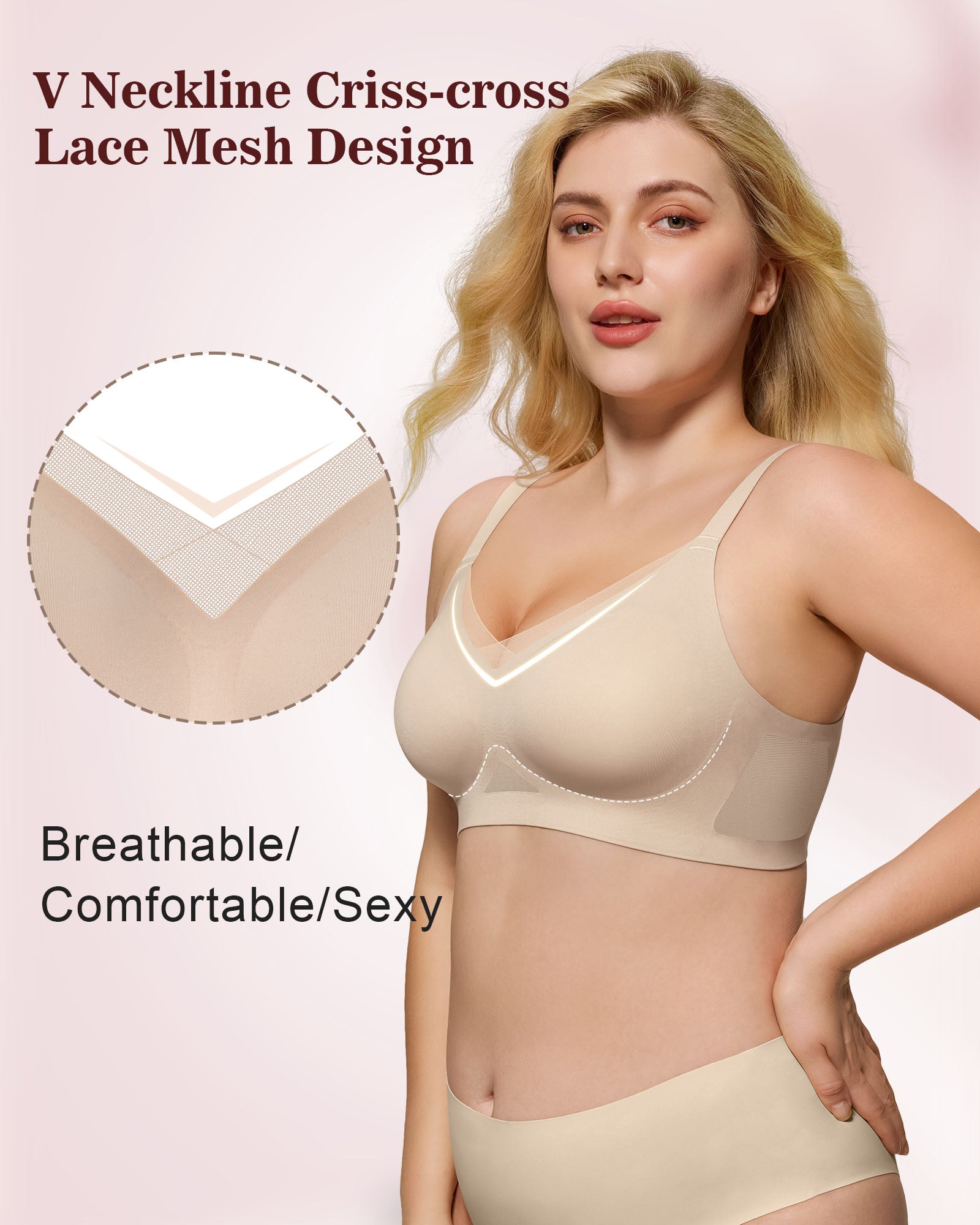 Mesh V Neck Soft Seamless Bras