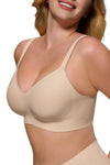Wireless Push Up Bra - Seamless V-Neck Bralette with Full Coverage Buttery Soft T-Shirt Bra for Women