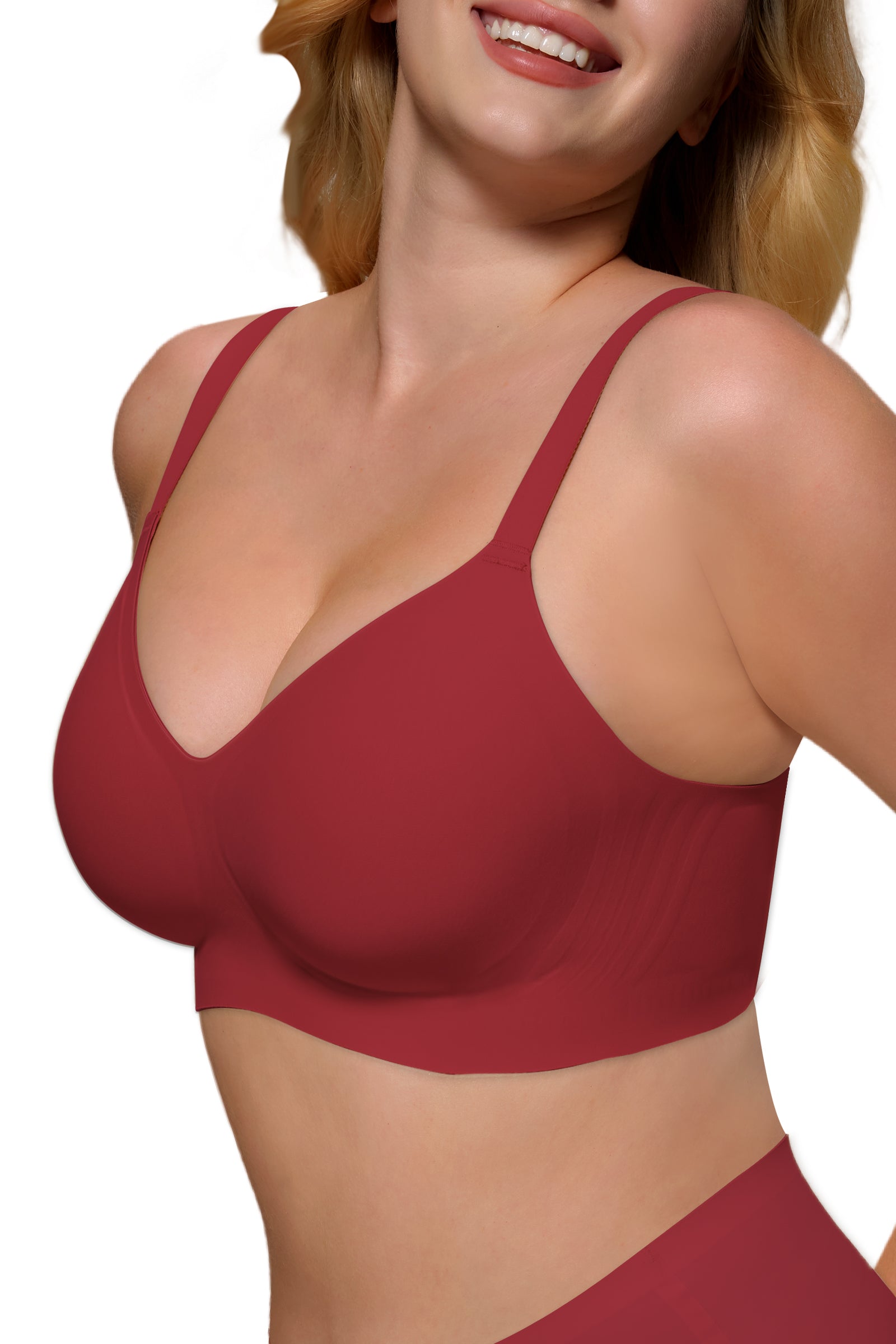 Womens Soft Comfortable No Underwire Bras V Neck Seamless Push Up Bralettes Full Coverage Tshirt Brassiere