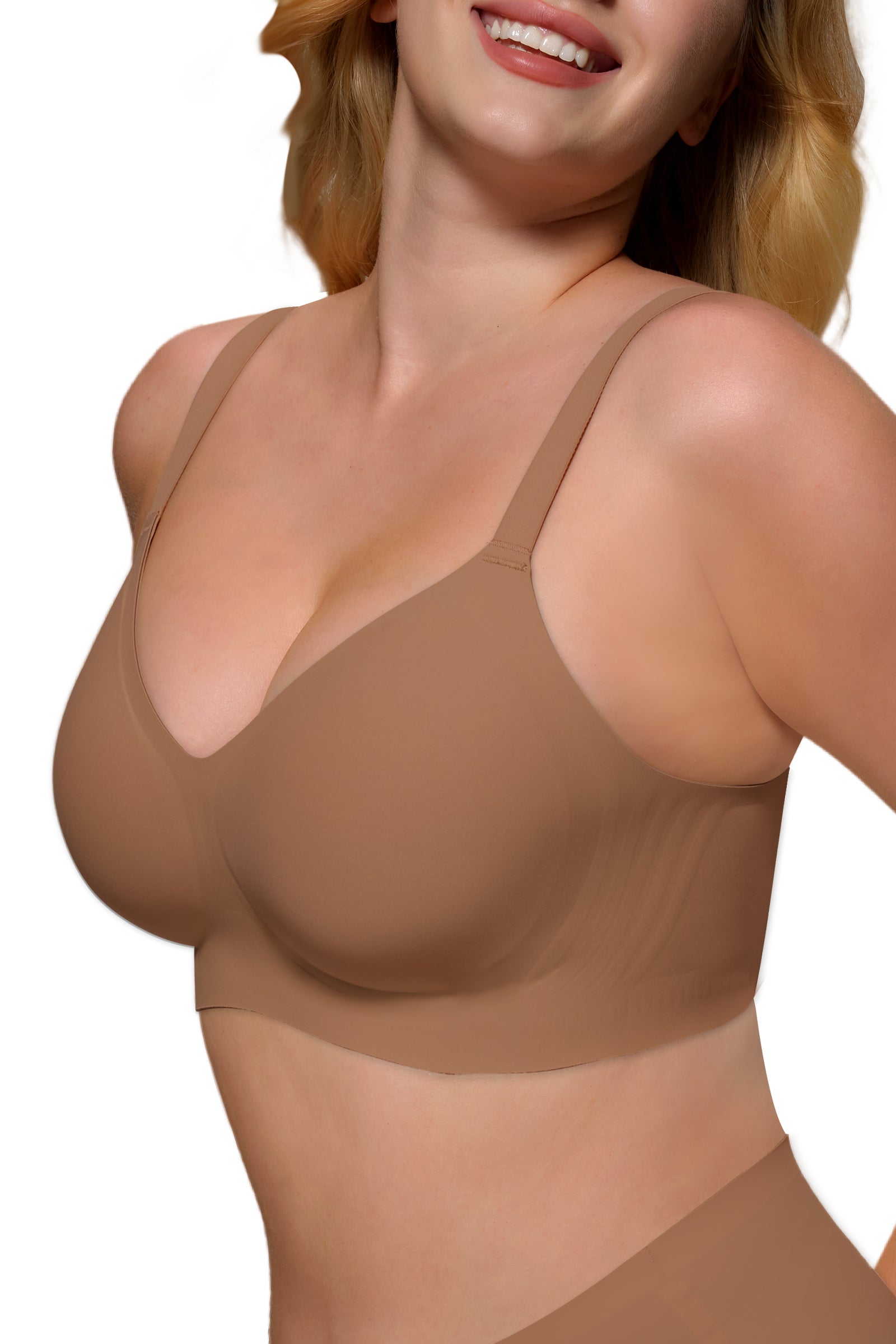 Wireless Push Up Bra - Seamless V-Neck Bralette with Full Coverage Buttery Soft T-Shirt Bra for Women