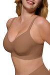 Wireless Push Up Bra - Seamless V-Neck Bralette with Full Coverage Buttery Soft T-Shirt Bra for Women