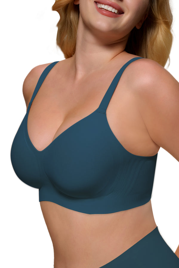 Womens Soft Comfortable No Underwire Bras V Neck Seamless Push Up Bralettes Full Coverage Tshirt Brassiere