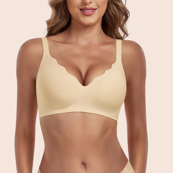 Wireless Deep V Scalloped Push Up Bra