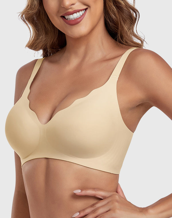 Wireless Deep V Scalloped Push Up Bra