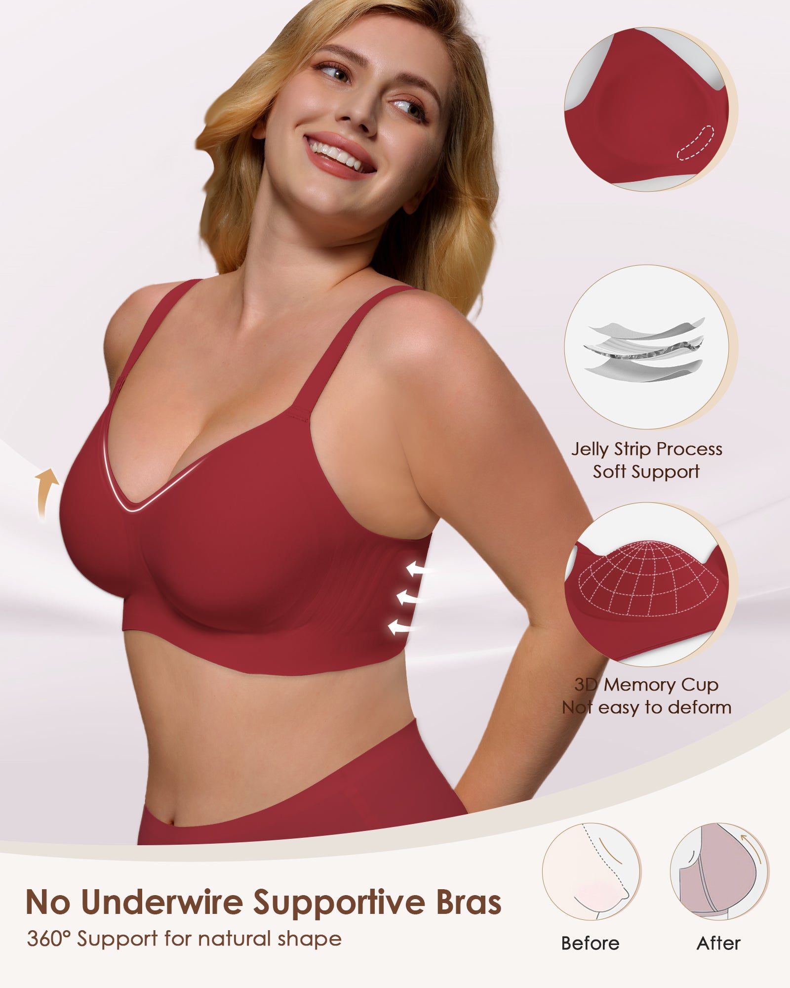 Womens Soft Comfortable No Underwire Bras V Neck Seamless Push Up Bralettes Full Coverage Tshirt Brassiere