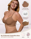 Wireless Push Up Bra - Seamless V-Neck Bralette with Full Coverage Buttery Soft T-Shirt Bra for Women