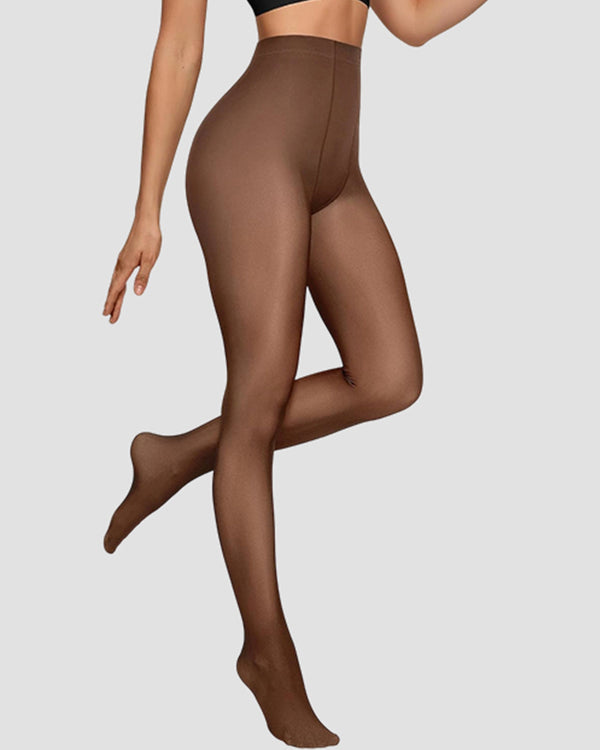 Women Fleece Lined Leggings Sheer Fake Translucent Pantyhose Thermal High Waisted Footed Opaque Tights