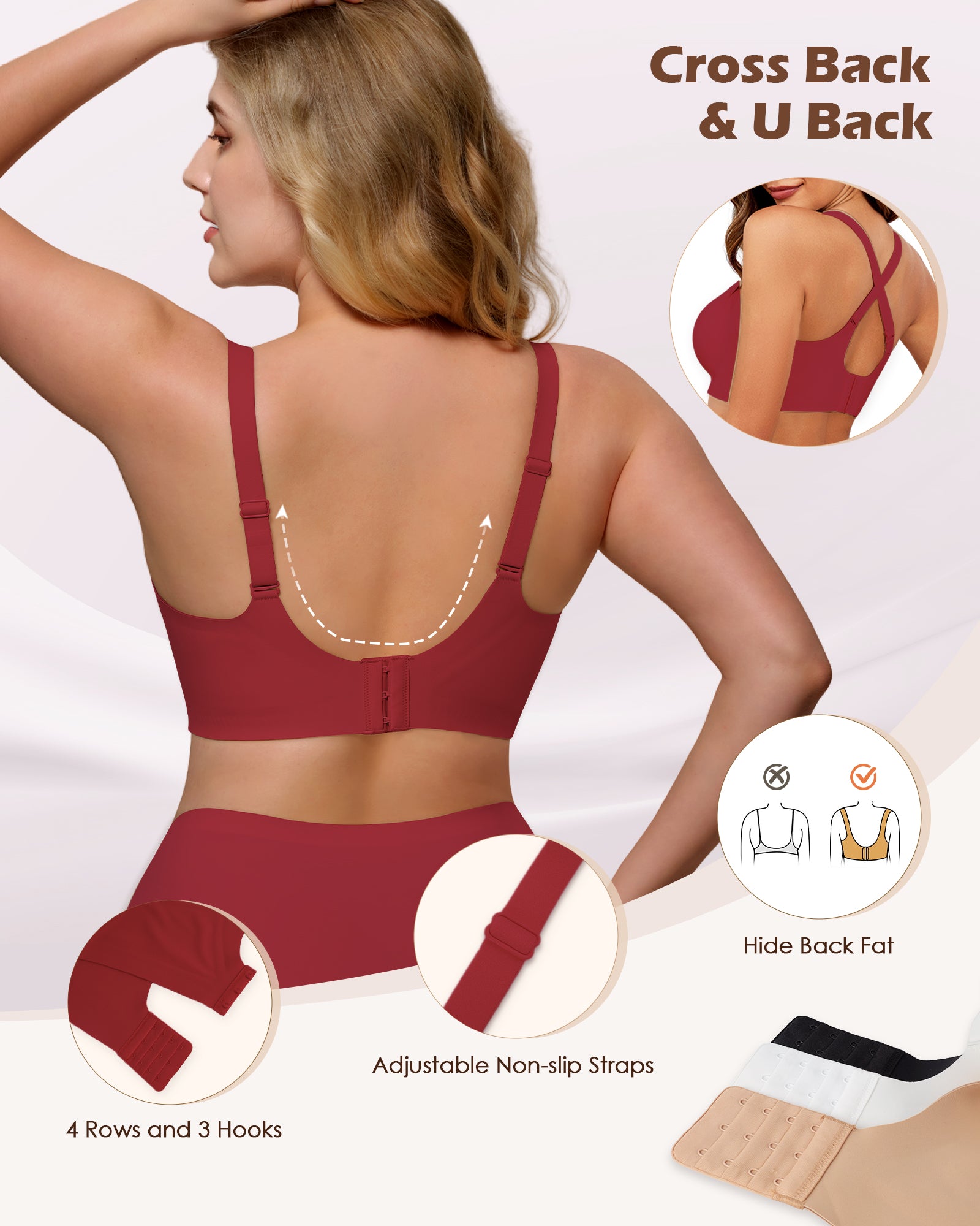 Womens Soft Comfortable No Underwire Bras V Neck Seamless Push Up Bralettes Full Coverage Tshirt Brassiere