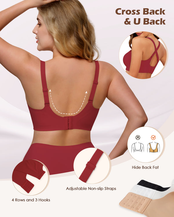 Womens Soft Comfortable No Underwire Bras V Neck Seamless Push Up Bralettes Full Coverage Tshirt Brassiere