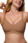 Wireless Push Up Bra - Seamless V-Neck Bralette with Full Coverage Buttery Soft T-Shirt Bra for Women