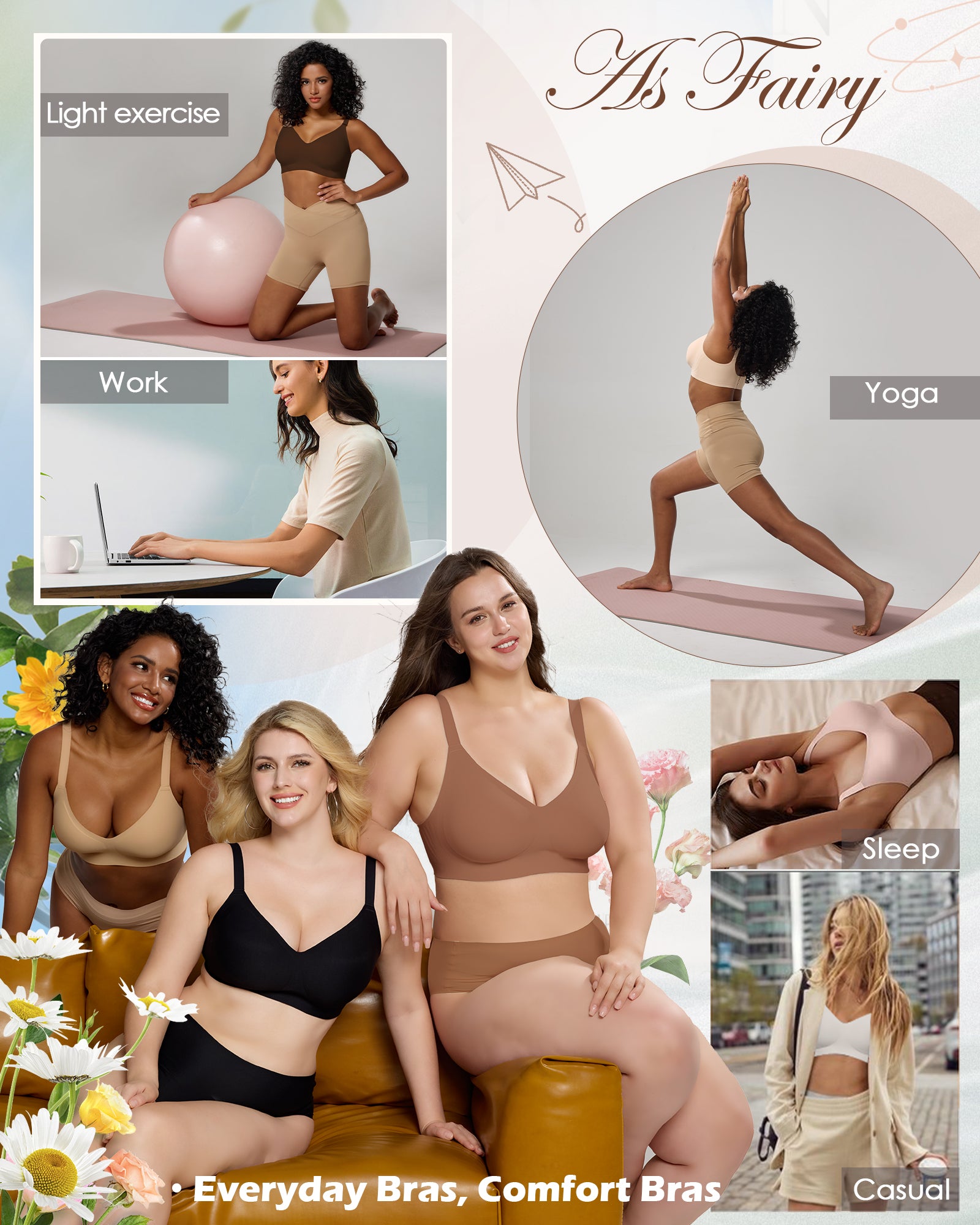 Wireless Push Up Bra - Seamless V-Neck Bralette with Full Coverage Buttery Soft T-Shirt Bra for Women