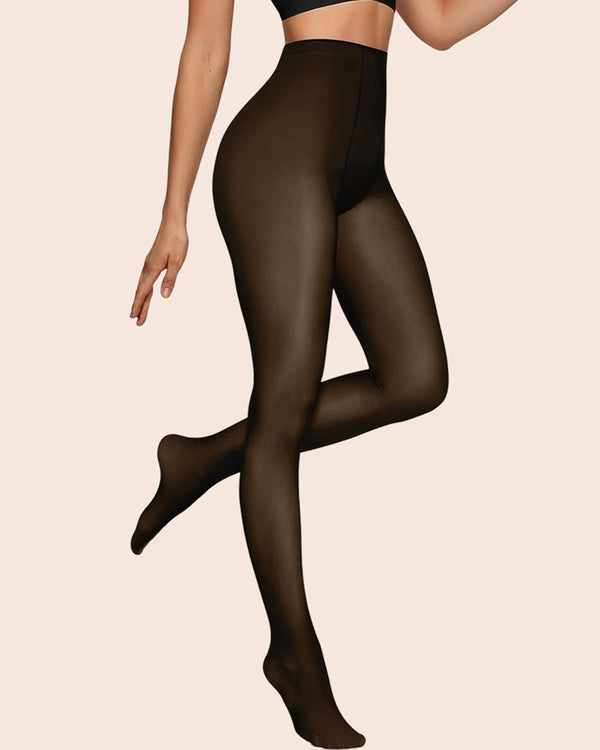 Women Fleece Lined Leggings Sheer Fake Translucent Pantyhose Thermal High Waisted Footed Opaque Tights
