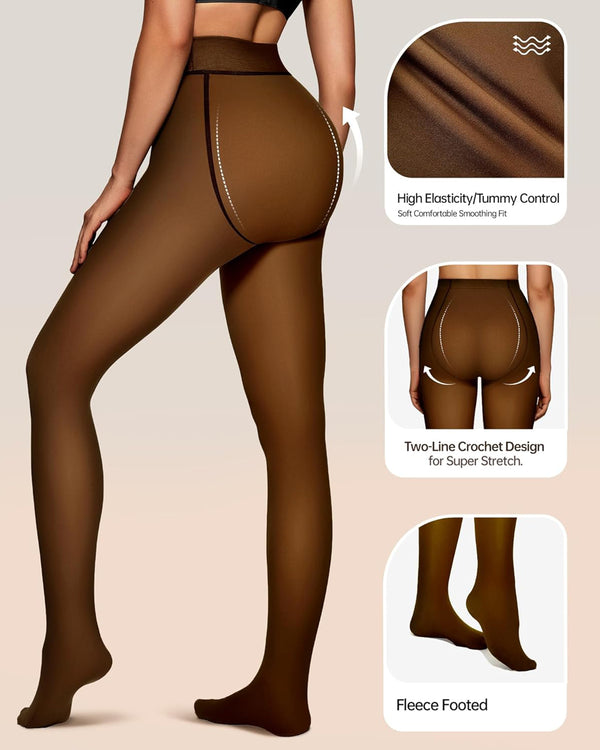 Women Fleece Lined Leggings Sheer Fake Translucent Pantyhose Thermal High Waisted Footed Opaque Tights
