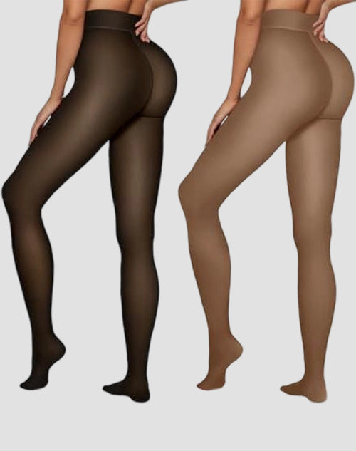 Women Fleece Lined Leggings Sheer Fake Translucent Pantyhose Thermal High Waisted Footed Opaque Tights