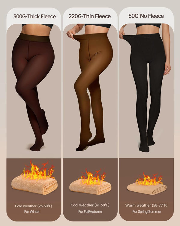 Women Fleece Lined Leggings Sheer Fake Translucent Pantyhose Thermal High Waisted Footed Opaque Tights