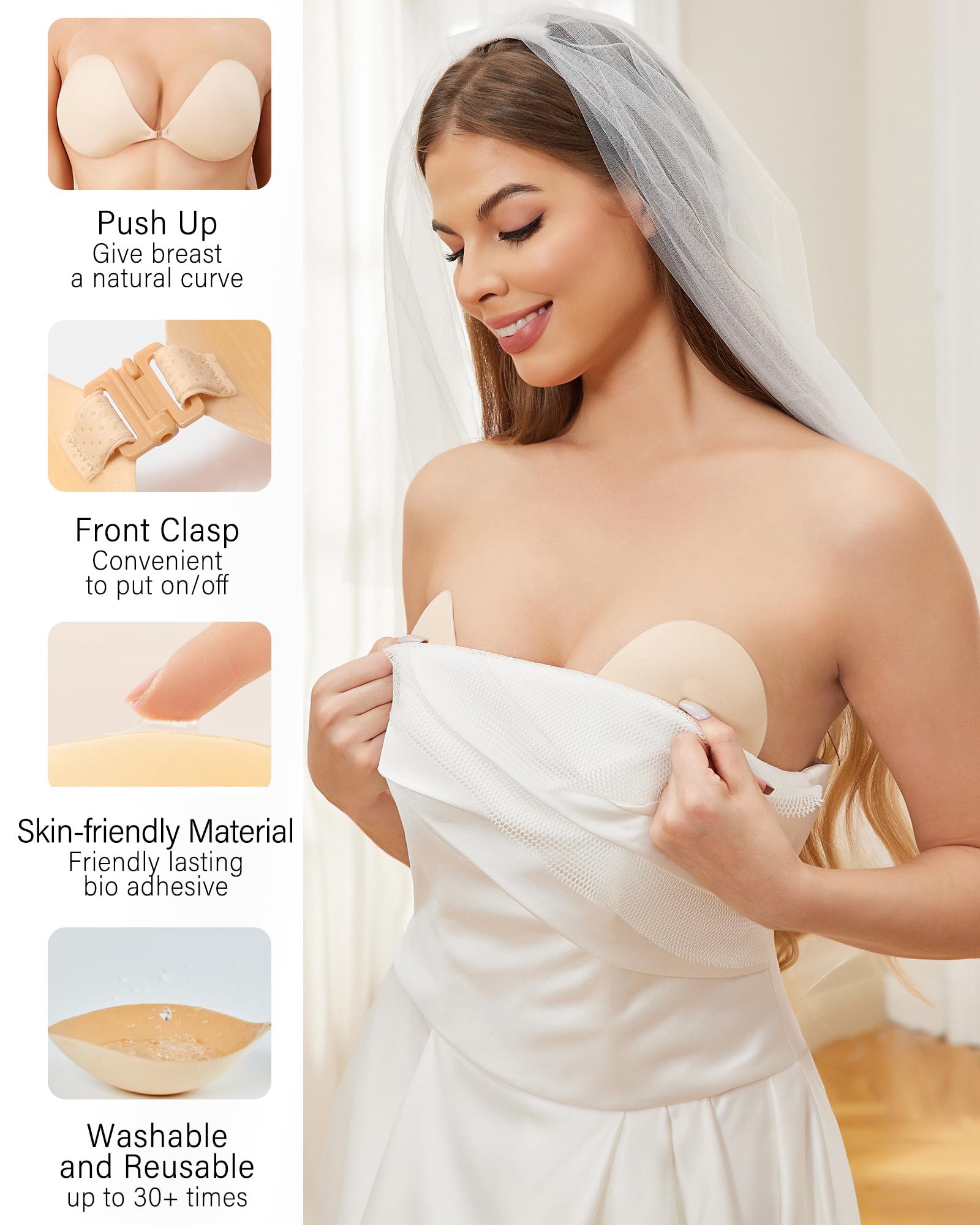 Reusable Washable Strapless Invisible Backless Adhesive Bra