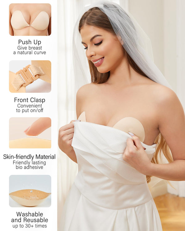 Nude Reusable Washable Strapless Invisible Backless Adhesive Bra