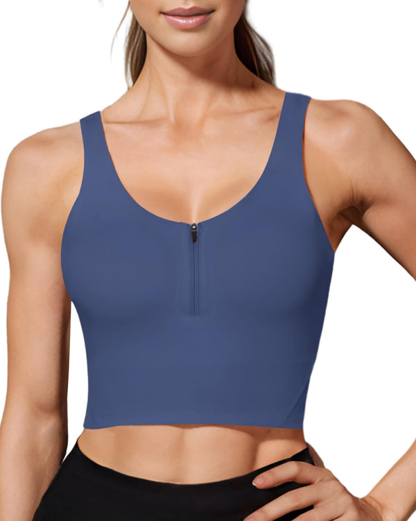 Longline Zip Front Closure Sports Bras