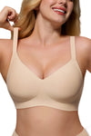 Wireless Push Up Bra - Seamless V-Neck Bralette with Full Coverage Buttery Soft T-Shirt Bra for Women