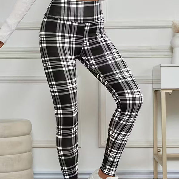 High-Elasticity Slim Fit Warm Plaid Leggings for Women