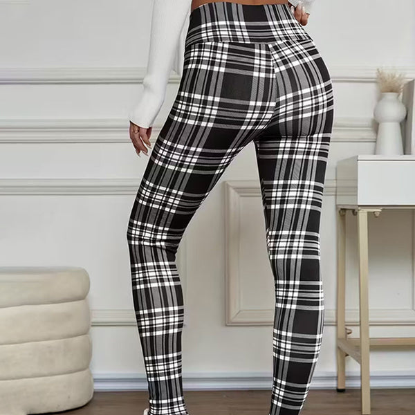 High-Elasticity Slim Fit Warm Plaid Leggings for Women