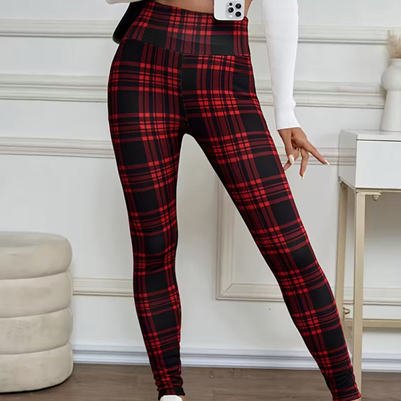 High-Elasticity Slim Fit Warm Plaid Leggings for Women