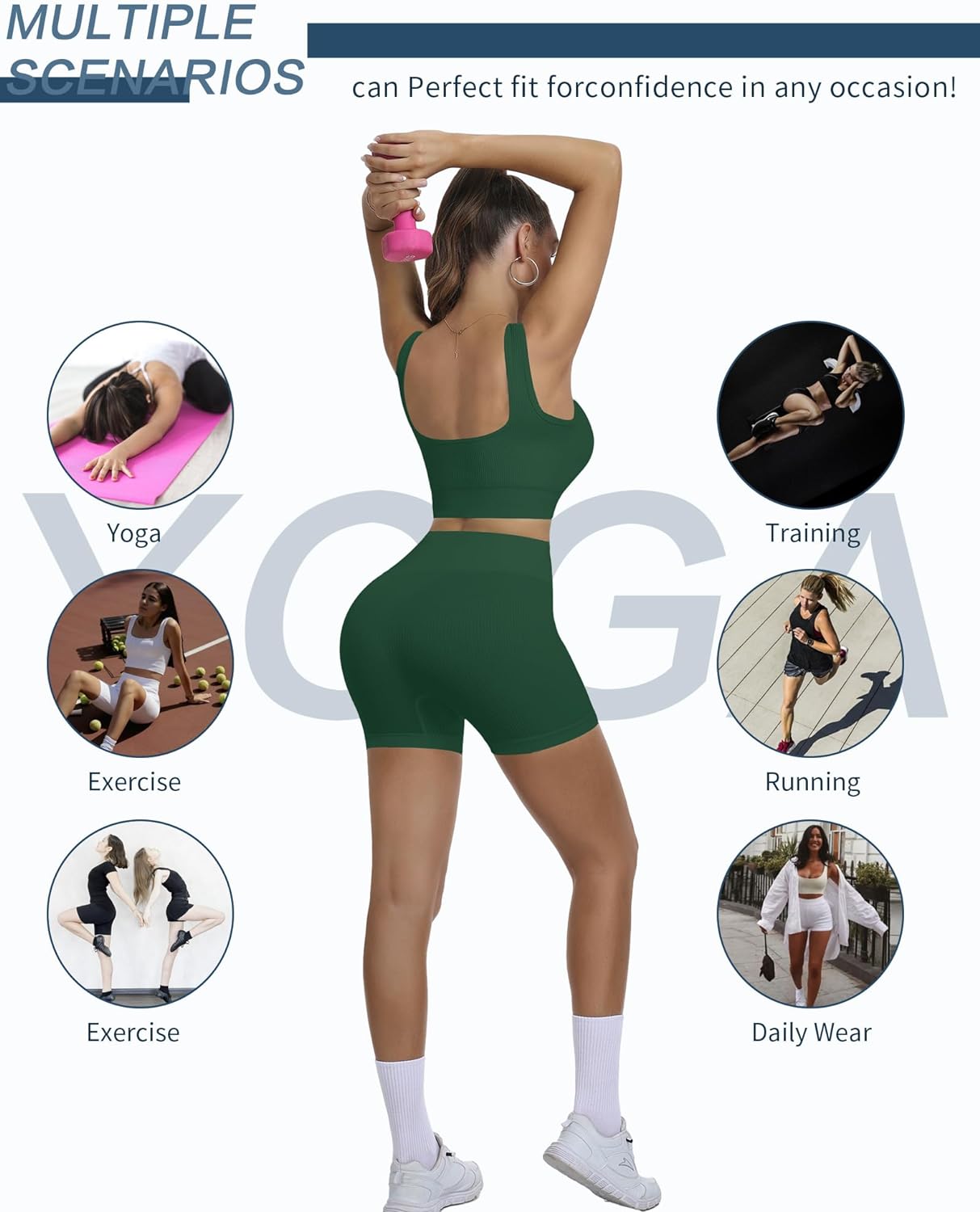 Yoga Outfits Seamless Ribbed Sports Bra Workout Sets