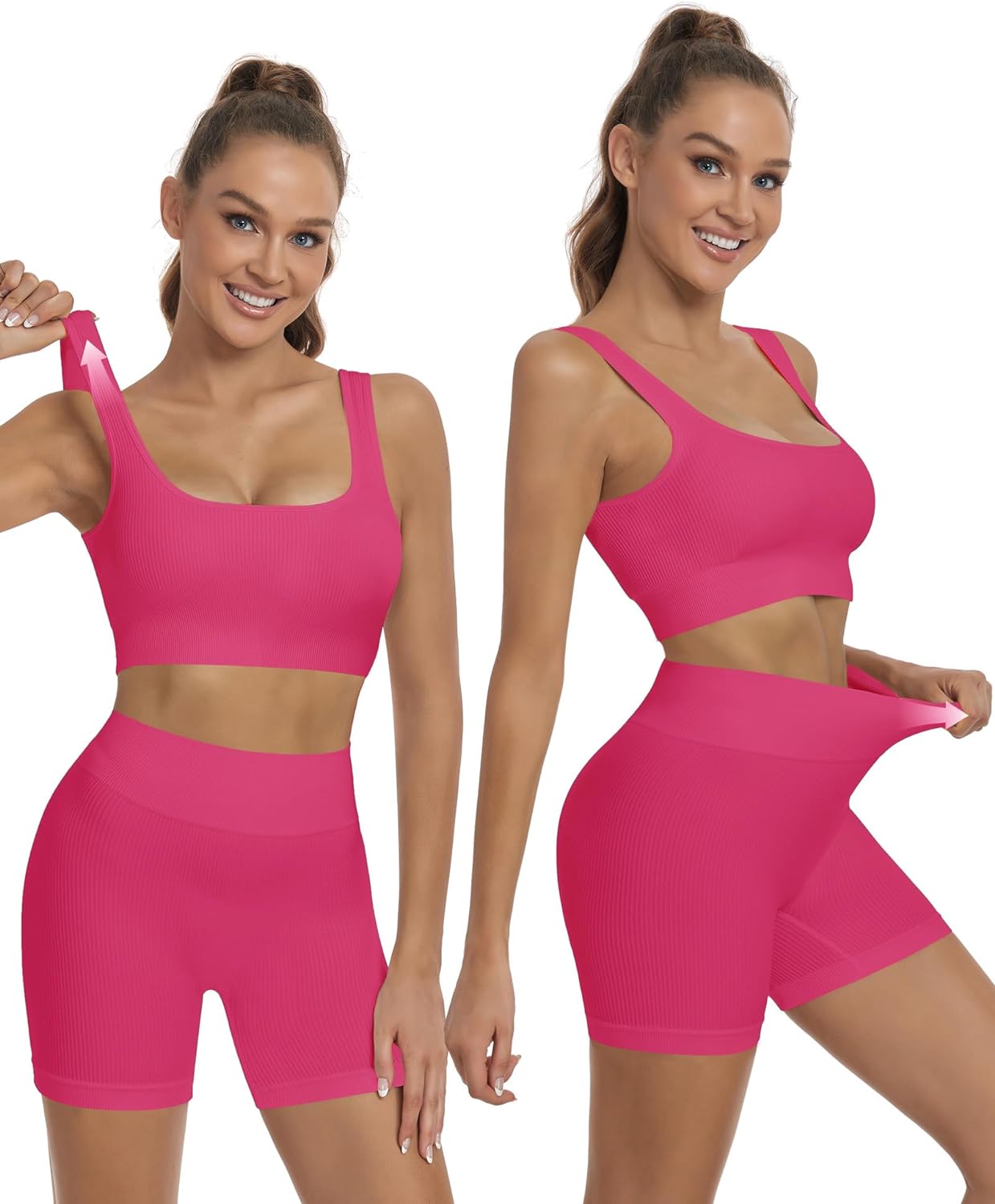 Yoga Outfits Seamless Ribbed Sports Bra Workout Sets