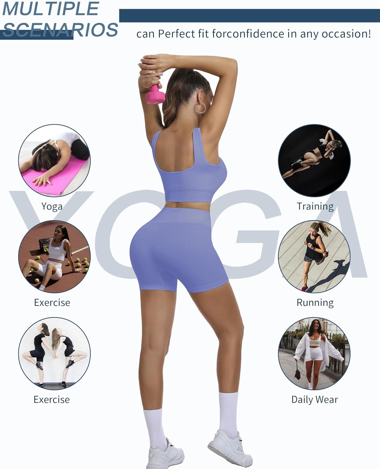 Yoga Outfits Seamless Ribbed Sports Bra Workout Sets