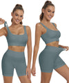 Yoga Outfits Seamless Ribbed Sports Bra Workout Sets