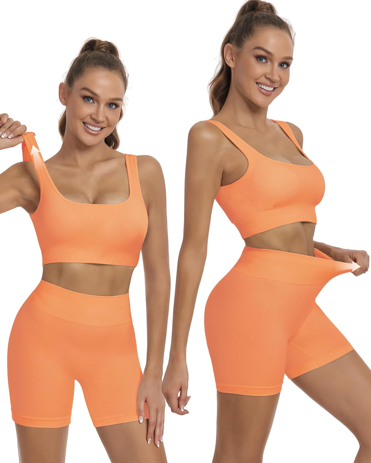 Yoga Outfits Seamless Ribbed Sports Bra Workout Sets