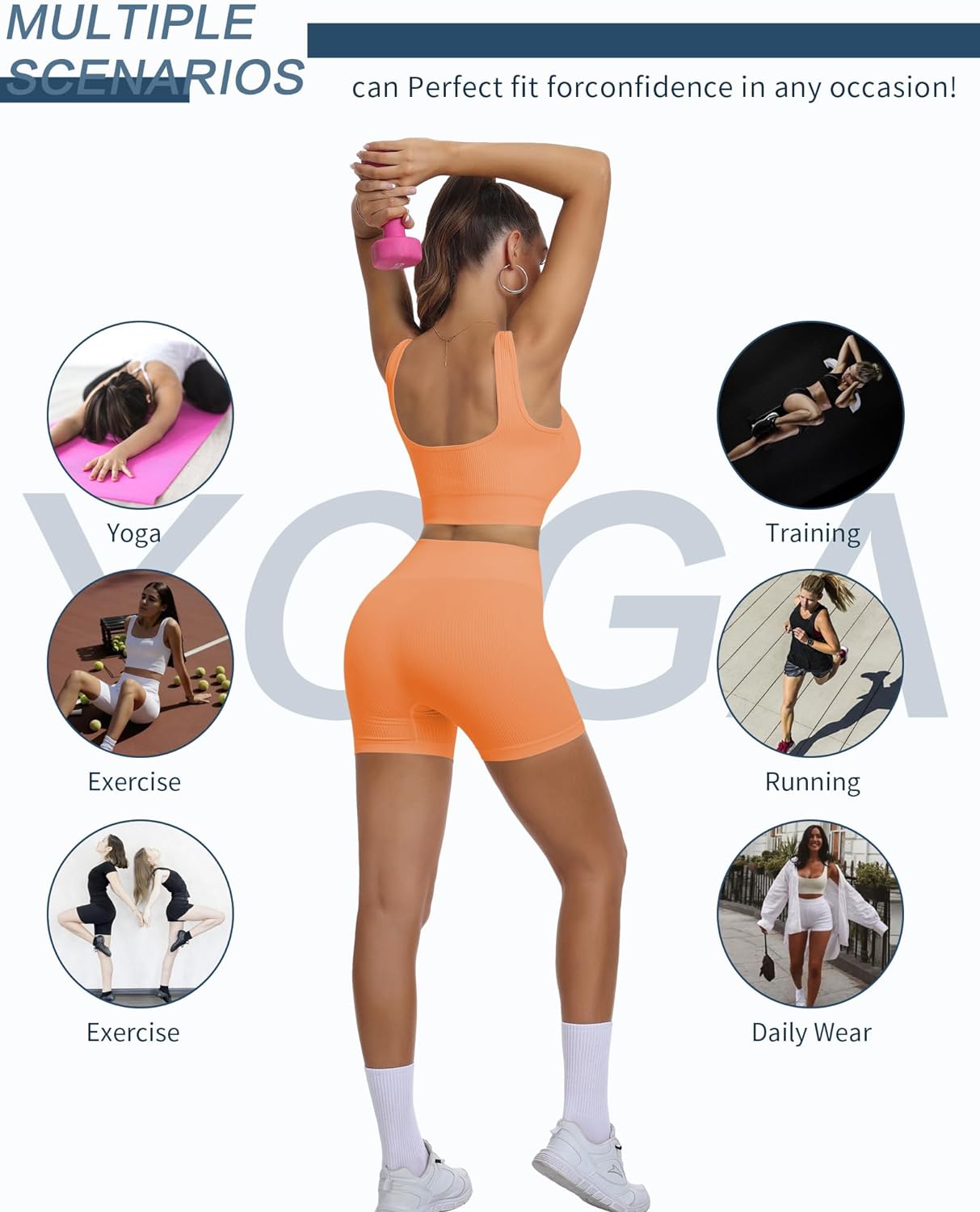 Yoga Outfits Seamless Ribbed Sports Bra Workout Sets