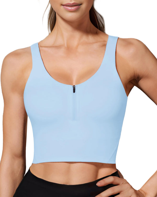 Longline Zip Front Closure Sports Bras